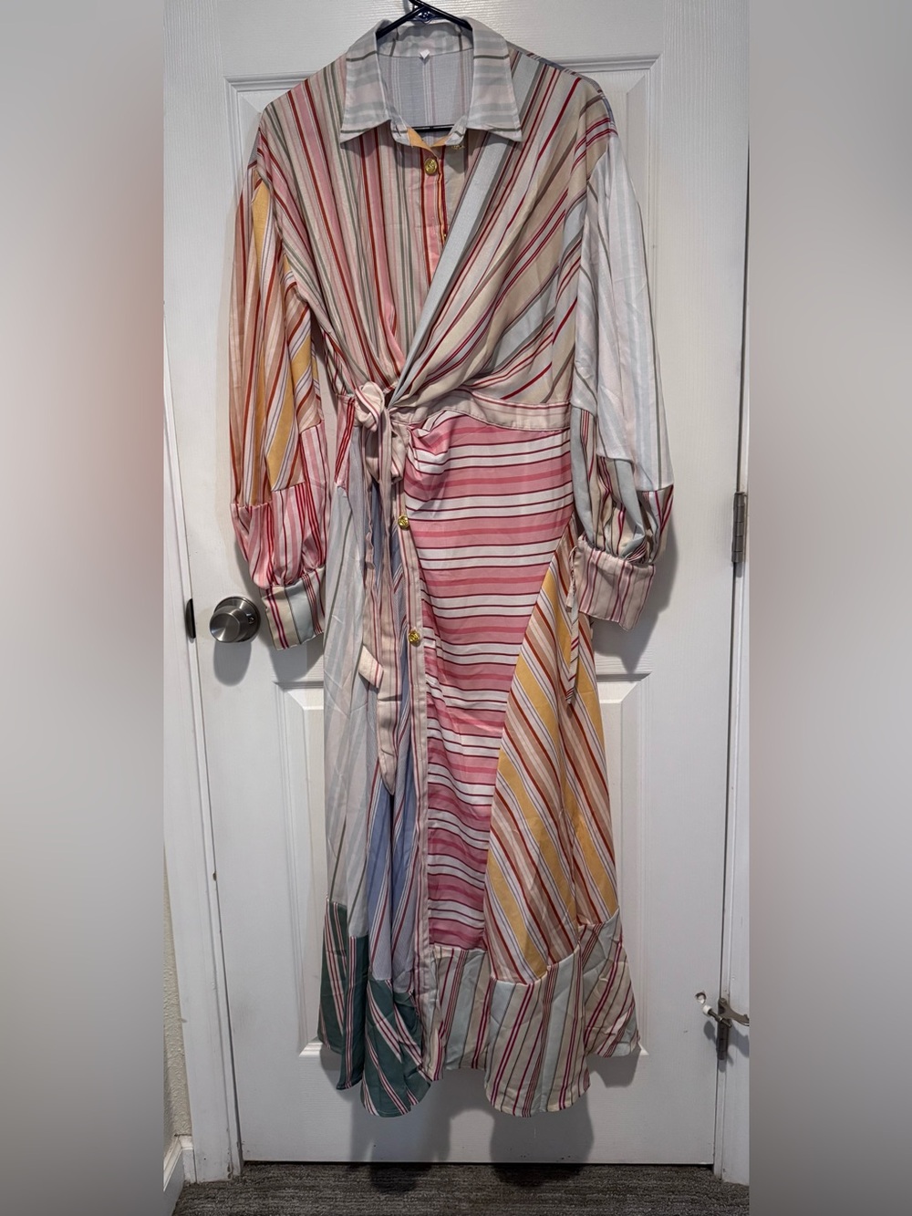 Striped Tie-Waist Maxi Dress in Pink, Yellow & Blue Tik Tok Famous